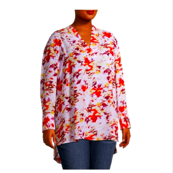 Terra & Sky NWT Plus Size V-Neck Long Sleeve Flowy Tunic Top 663 - Picture 2 of 9